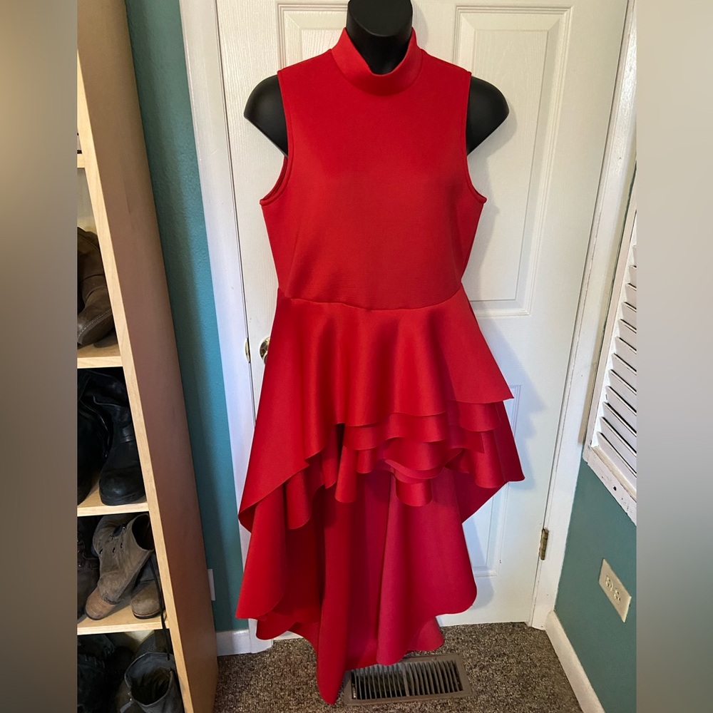 Quum neoprene hi-lo assymetrical Christmas red party peplum tunic top size 1x